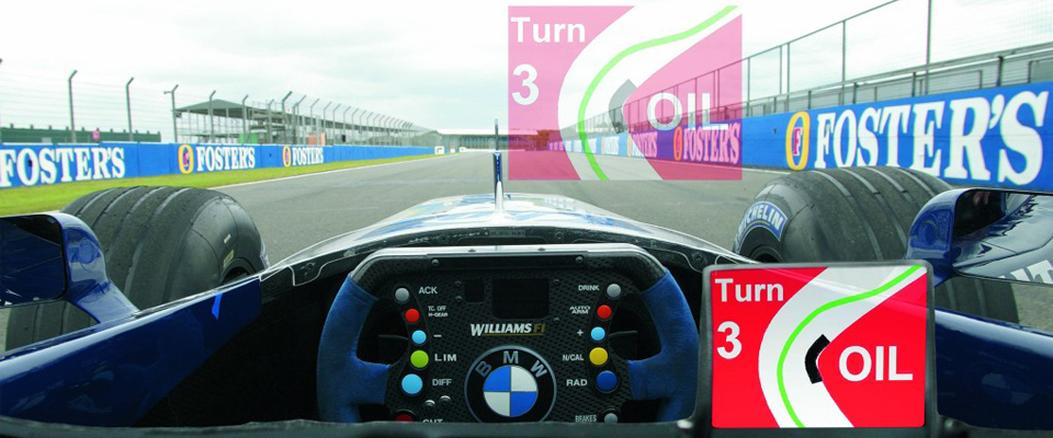 Example of a driver receiving information during a race via a visual messaging system